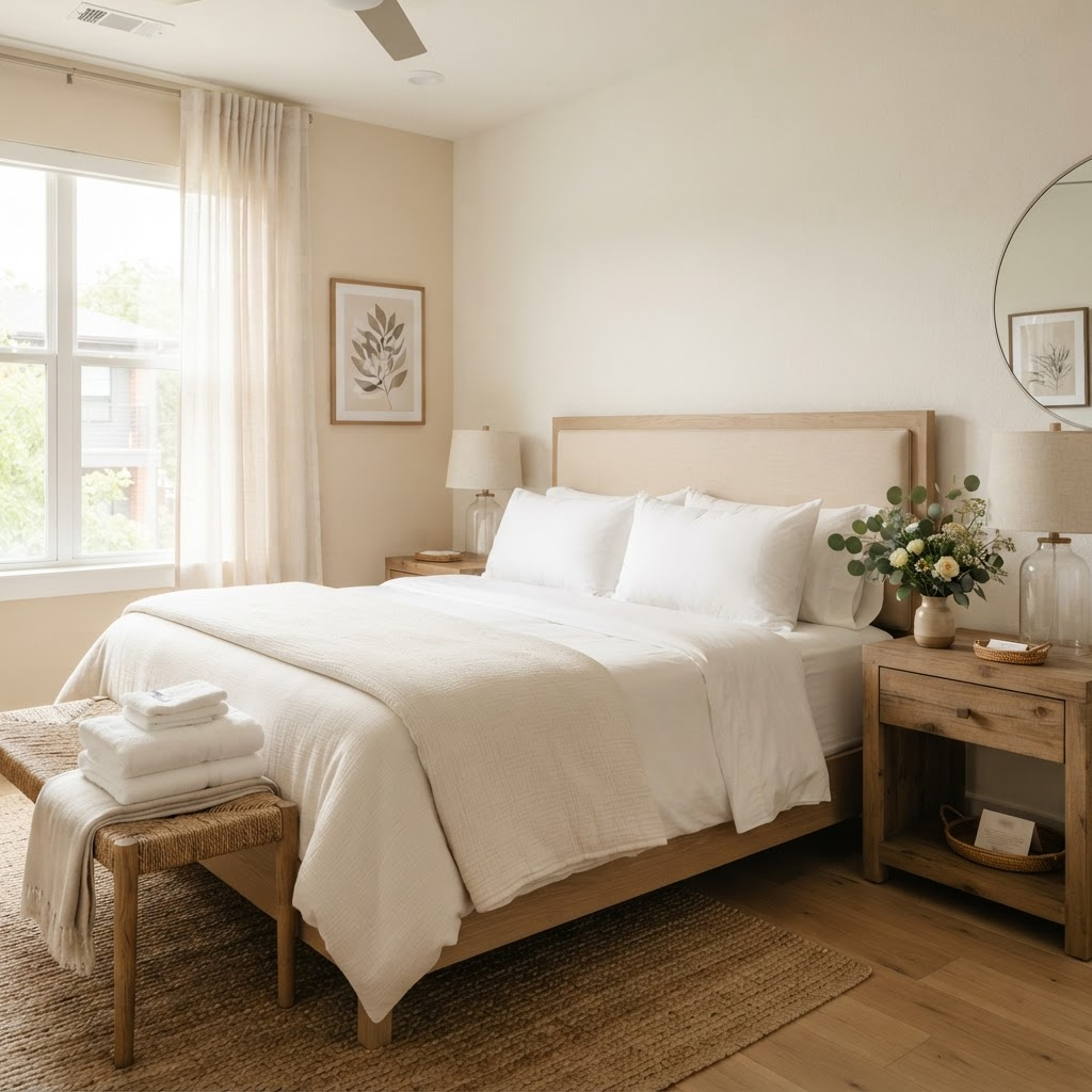 A pristine, guest-ready luxury vacation rental interior